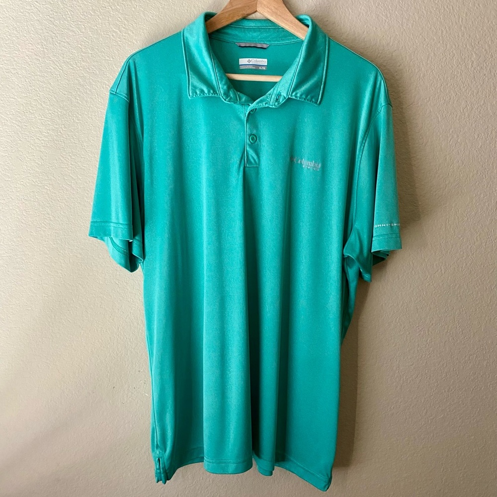 Columbia PFG Men’s Shirt XL Green Omni Shade Golf Polo Sun Blocking UV